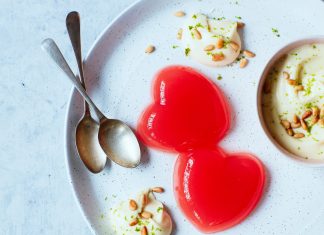 Thomasina Miers’ recipe for rhubarb jellies with white chocolate cream