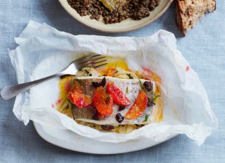 Thomasina Miers’ recipe for pollock and blood orange en papillote